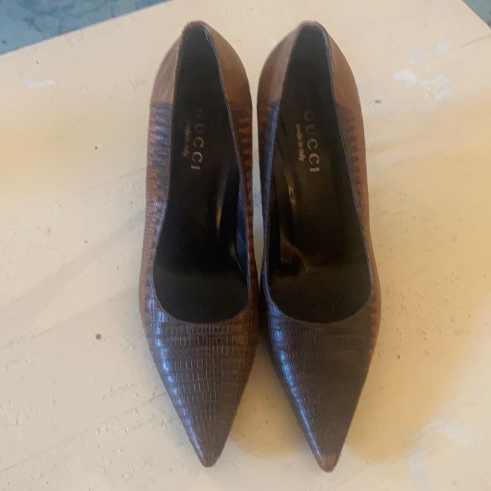 GUCCI BROWN SNAKESKIN LEATHER SIZE 8 HEELS